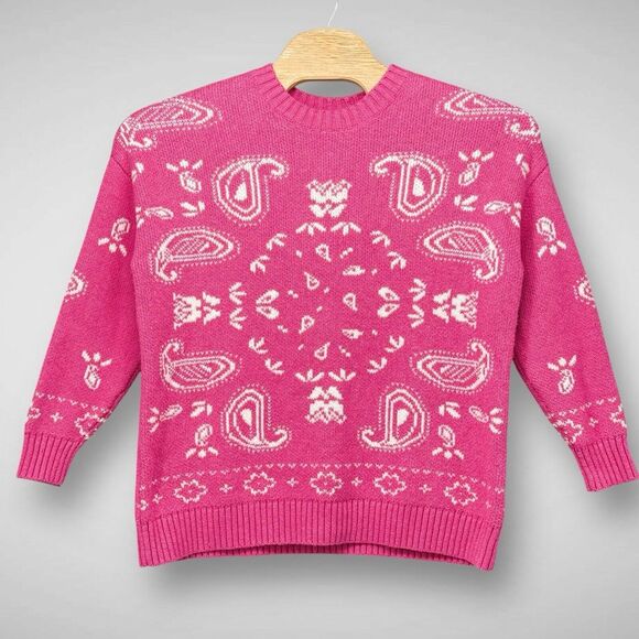 American Eagle Outfitters Sweaters - American Eagle Sweater Womens Small Pink Oversized‎ Bandana Paisley Cozy Soft
